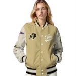 custom colorado buffaloes wildcat pawprint gold nude varsity jacket best selling.webp