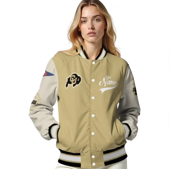 custom colorado buffaloes wildcat pawprint gold nude varsity jacket latest model.webp