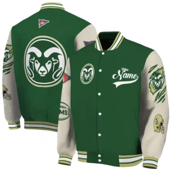 custom colorado state rams wildcat pawprint green nude varsity jacket fashion forward.webp