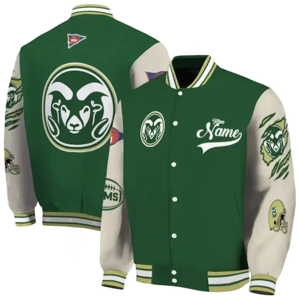custom colorado state rams wildcat pawprint green nude varsity jacket fashion forward.webp