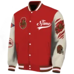 custom cornell big red wildcat pawprint red nude varsity jacket best selling.webp