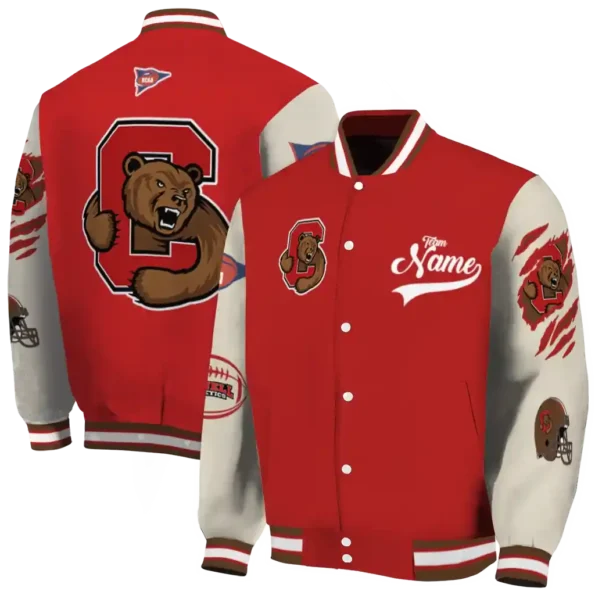 custom cornell big red wildcat pawprint red nude varsity jacket fashion forward.webp