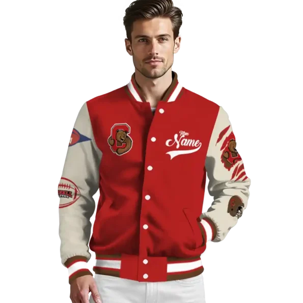 custom cornell big red wildcat pawprint red nude varsity jacket high quality.webp