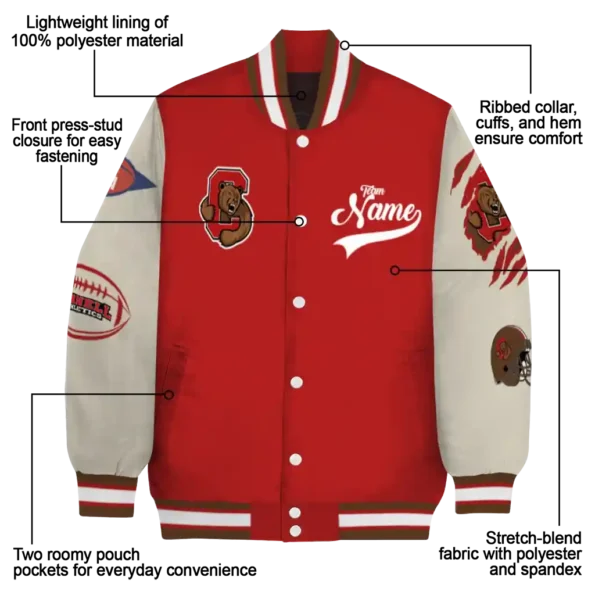 custom cornell big red wildcat pawprint red nude varsity jacket new arrival.webp