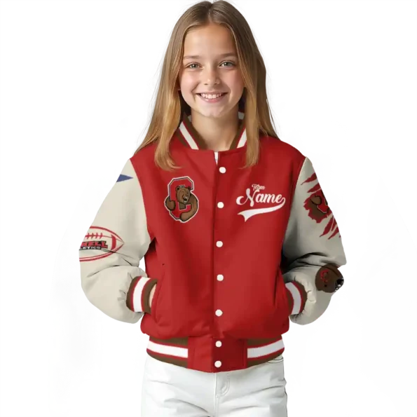custom cornell big red wildcat pawprint red nude varsity jacket top rated.webp