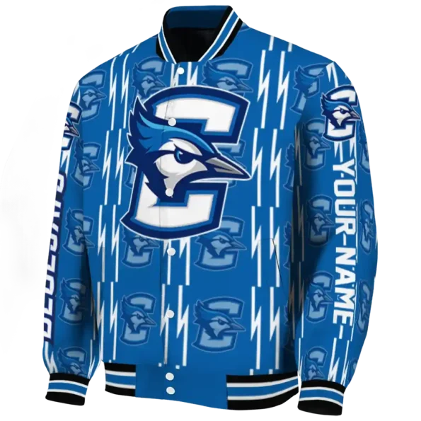custom creighton bluejays bolt stripe blue varsity jacket best selling