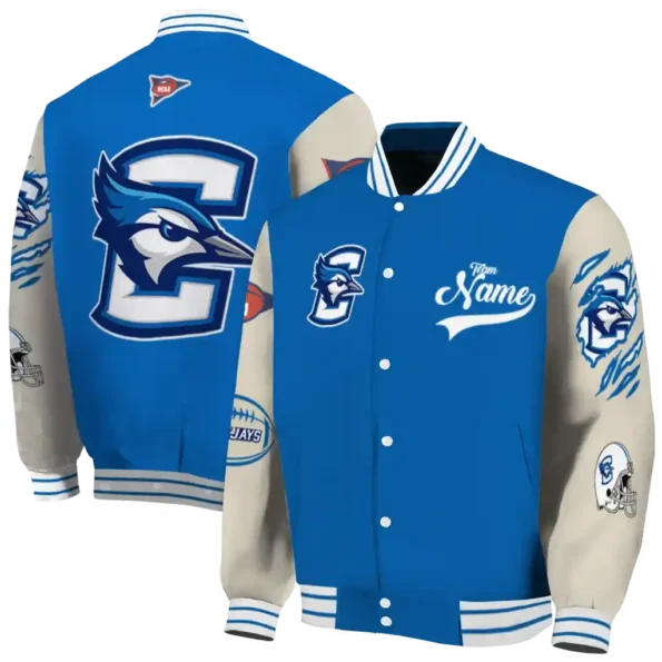 custom creighton bluejays wildcat pawprint blue nude varsity jacket fashion forward.webp
