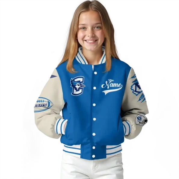 custom creighton bluejays wildcat pawprint blue nude varsity jacket top rated.webp