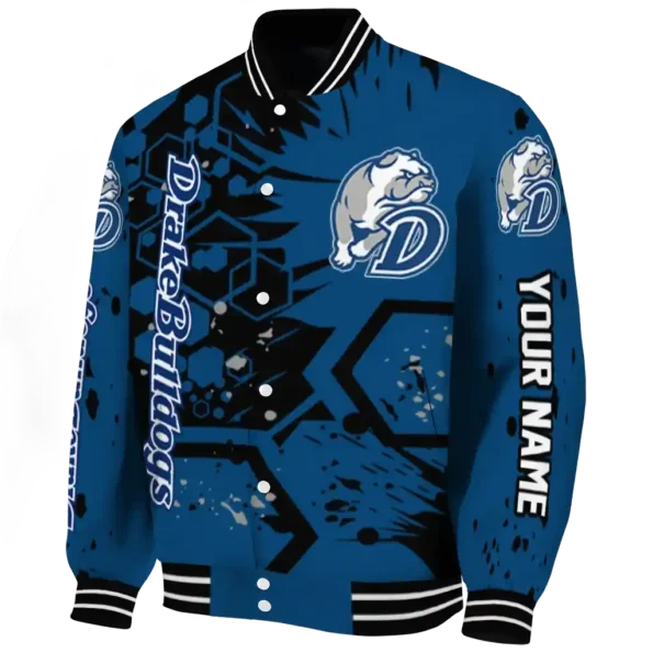 custom drake bulldogs hexagon cluster blue black varsity jacket best selling