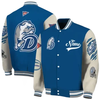 custom drake bulldogs wildcat pawprint blue nude varsity jacket fashion forward.webp