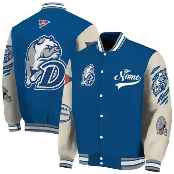 custom drake bulldogs wildcat pawprint blue nude varsity jacket fashion forward.webp