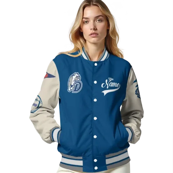 custom drake bulldogs wildcat pawprint blue nude varsity jacket latest model.webp