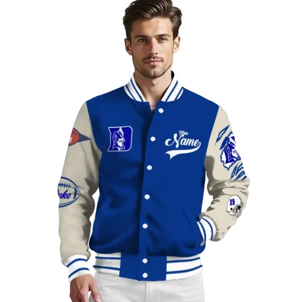 custom duke blue devils wildcat pawprint blue nude varsity jacket high quality.webp