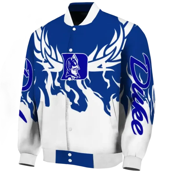 custom duke blue devils winged blaze blue white varsity jacket best selling