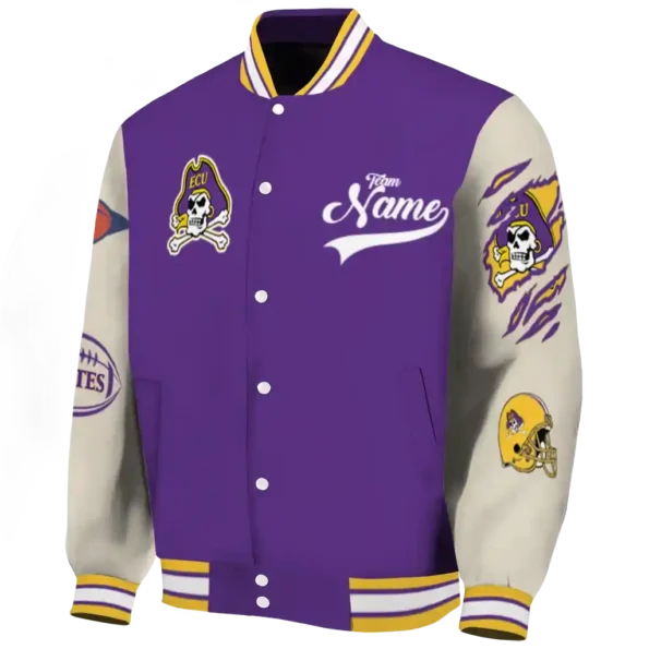 custom east carolina pirates wildcat pawprint purple nude varsity jacket best selling.webp