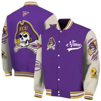 custom east carolina pirates wildcat pawprint purple nude varsity jacket fashion forward.webp