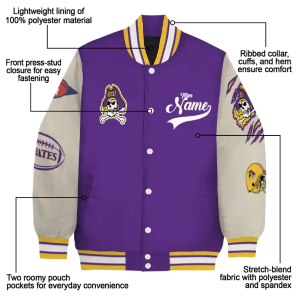 custom east carolina pirates wildcat pawprint purple nude varsity jacket new arrival.webp