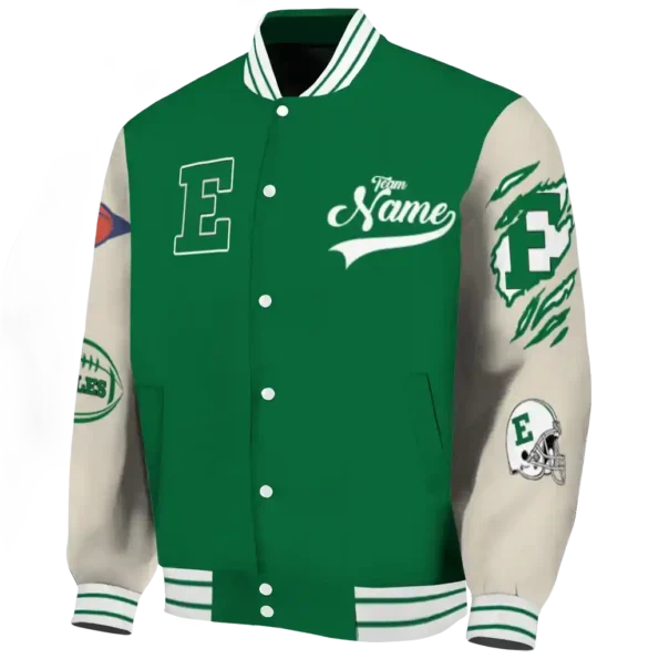 custom eastern michigan eagles wildcat pawprint green nude varsity jacket best selling.webp