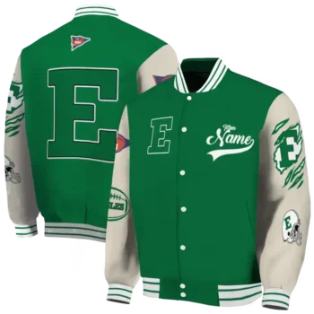 custom eastern michigan eagles wildcat pawprint green nude varsity jacket fashion forward.webp