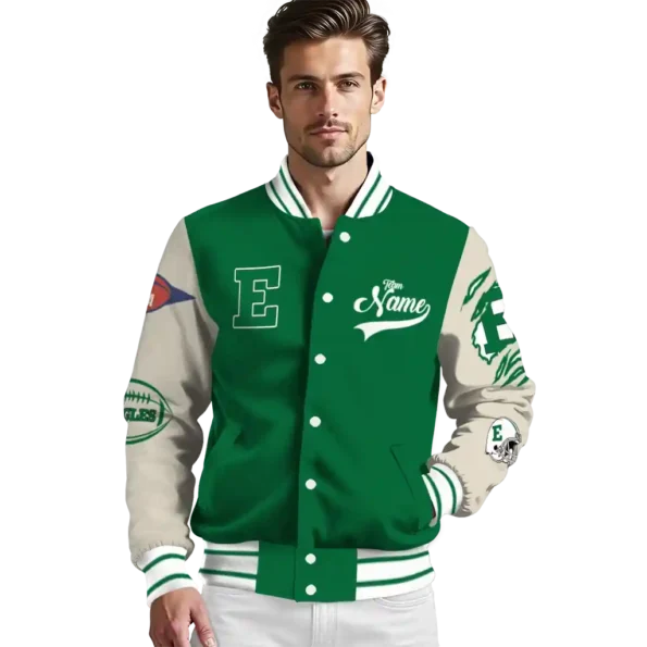 custom eastern michigan eagles wildcat pawprint green nude varsity jacket high quality.webp