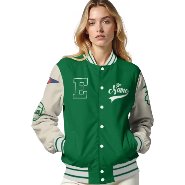 custom eastern michigan eagles wildcat pawprint green nude varsity jacket latest model.webp