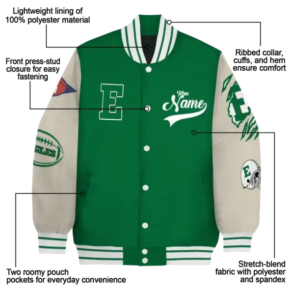custom eastern michigan eagles wildcat pawprint green nude varsity jacket new arrival.webp