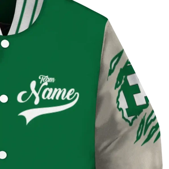 custom eastern michigan eagles wildcat pawprint green nude varsity jacket premium grade.webp