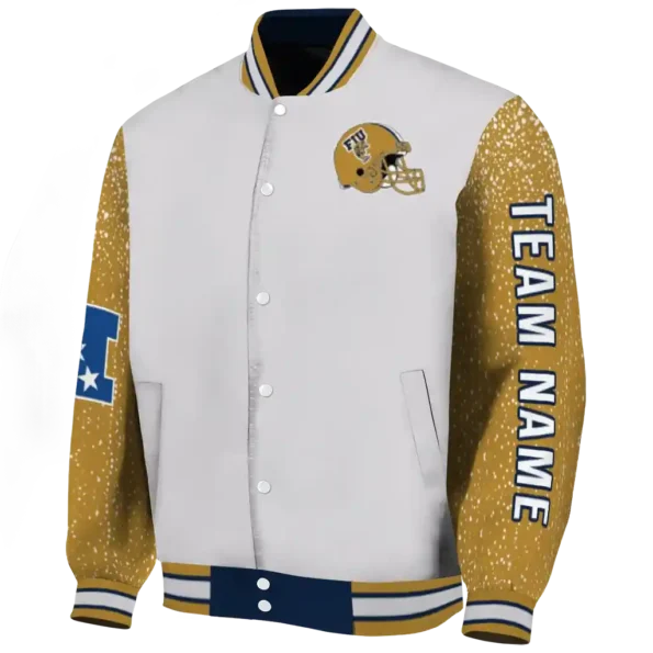 custom fiu panthers speckled arms blue gray varsity jacket best selling
