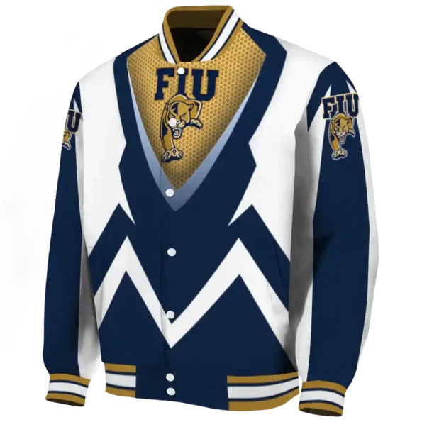 custom fiu panthers v stripes blue white varsity jacket best selling