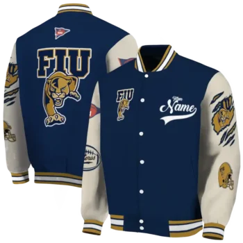 custom fiu panthers wildcat pawprint blue nude varsity jacket fashion forward.webp