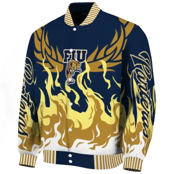 custom fiu panthers winged blaze blue white varsity jacket best selling