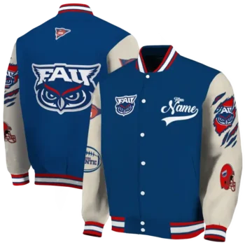 custom florida atlantic owls wildcat pawprint blue nude varsity jacket fashion forward.webp