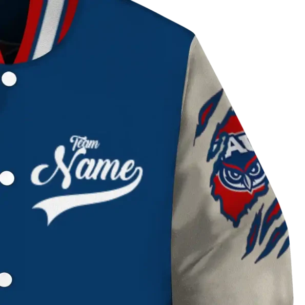 custom florida atlantic owls wildcat pawprint blue nude varsity jacket premium grade.webp