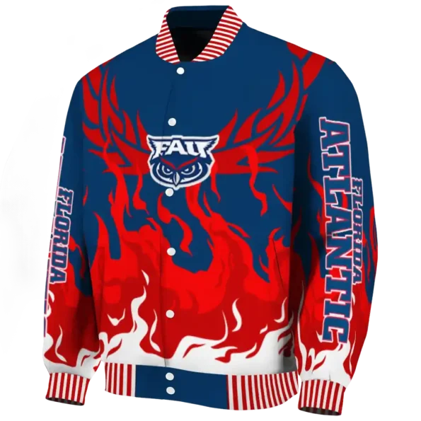 custom florida atlantic owls winged blaze blue white varsity jacket best selling