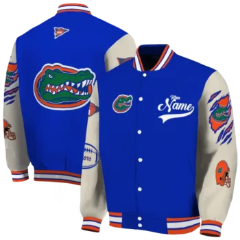 custom florida gators wildcat pawprint blue nude varsity jacket fashion forward.webp