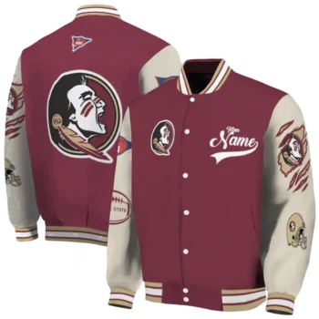 custom florida state seminoles wildcat pawprint garnet nude varsity jacket fashion forward.webp