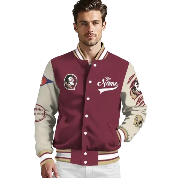 custom florida state seminoles wildcat pawprint garnet nude varsity jacket high quality.webp