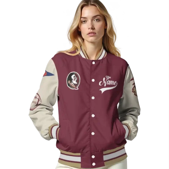 custom florida state seminoles wildcat pawprint garnet nude varsity jacket latest model.webp