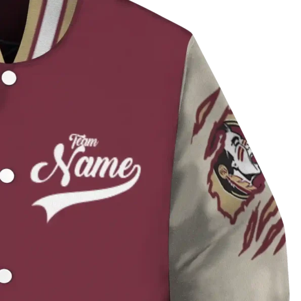 custom florida state seminoles wildcat pawprint garnet nude varsity jacket premium grade.webp