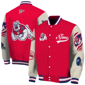 custom fresno state bulldogs wildcat pawprint red nude varsity jacket fashion forward.webp