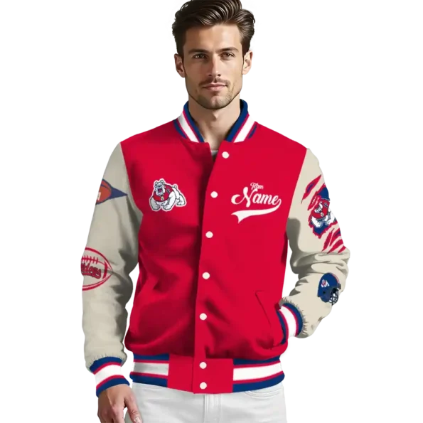 custom fresno state bulldogs wildcat pawprint red nude varsity jacket high quality.webp