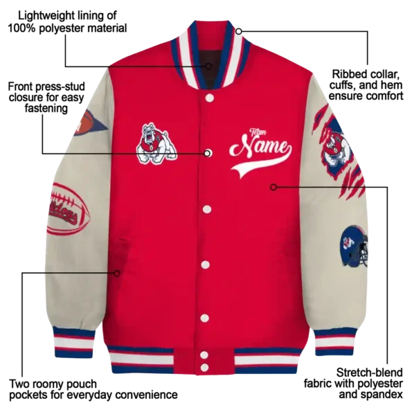 custom fresno state bulldogs wildcat pawprint red nude varsity jacket new arrival.webp
