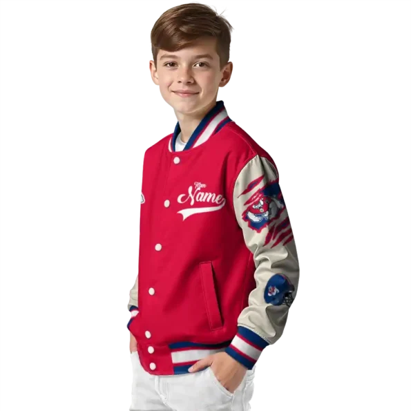 custom fresno state bulldogs wildcat pawprint red nude varsity jacket trendy.webp