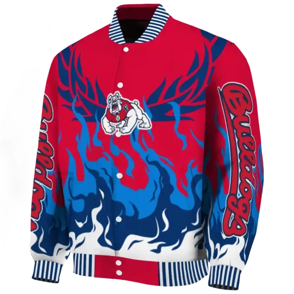 custom fresno state bulldogs winged blaze red white varsity jacket best selling
