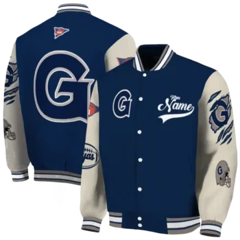 custom georgetown hoyas wildcat pawprint blue nude varsity jacket fashion forward.webp