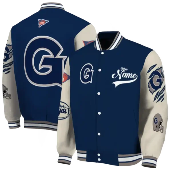 custom georgetown hoyas wildcat pawprint blue nude varsity jacket fashion forward.webp