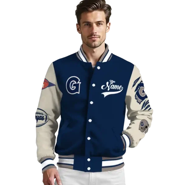 custom georgetown hoyas wildcat pawprint blue nude varsity jacket high quality.webp