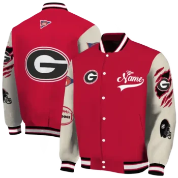 custom georgia bulldogs wildcat pawprint red nude varsity jacket fashion forward.webp