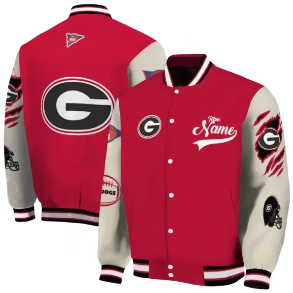 custom georgia bulldogs wildcat pawprint red nude varsity jacket fashion forward.webp