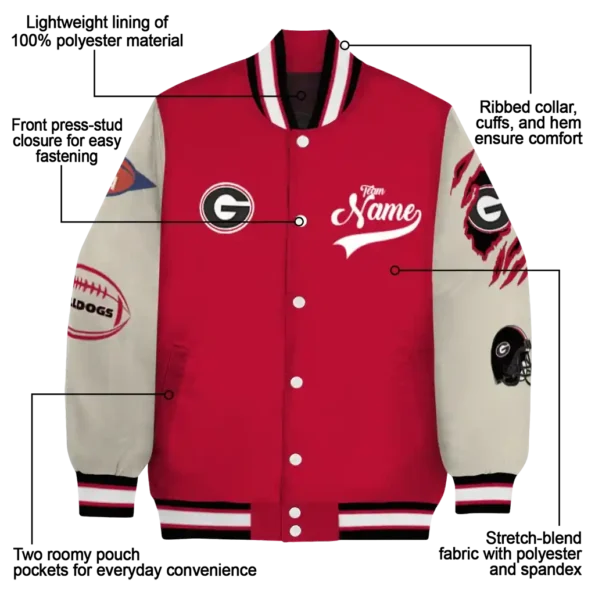 custom georgia bulldogs wildcat pawprint red nude varsity jacket new arrival.webp